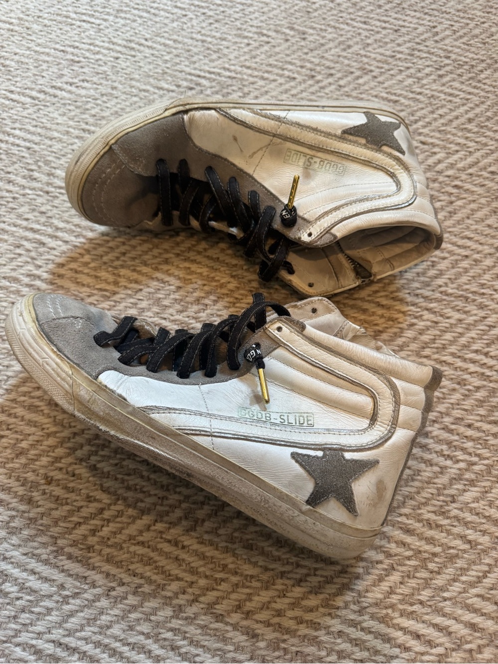 Golden Goose Slide High-Top Sneakers in White and Beige - Picture 2 of 7